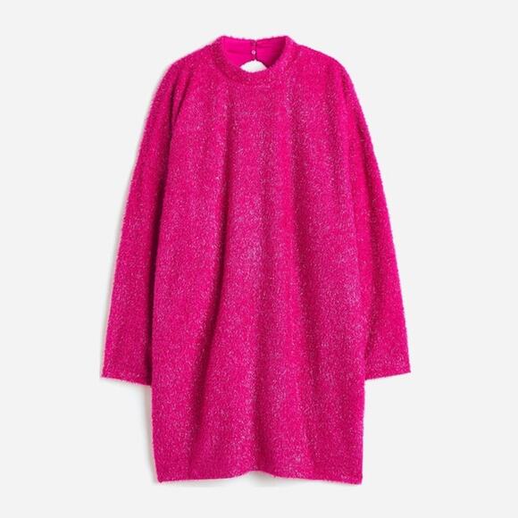 H&M Pink Sparkly Glitter Metallic Long Sleeve Cutout Mini Sweater Dress Size S - Picture 8 of 10
